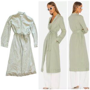 NWT Song Of Style Mori Women's Robe Sage Green Size M Trench Coat Linen Blend